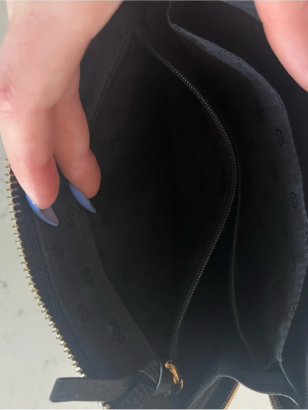 Tory Burch Black Pebbled Leather Zip Wristlet with Gold Hardware